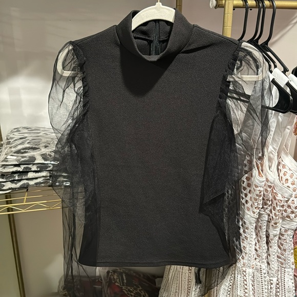 Tops - Sheer Sleeve Black Top